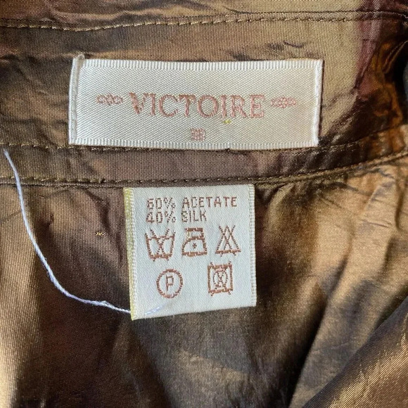 Victoire Y2K metallic Brown long sleeve button-up top satin Silk Blend Women’s S - Picture 4 of 11
